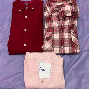 Men’s 2 long sleeves. Red, Plaid, with free gray Shirts.
